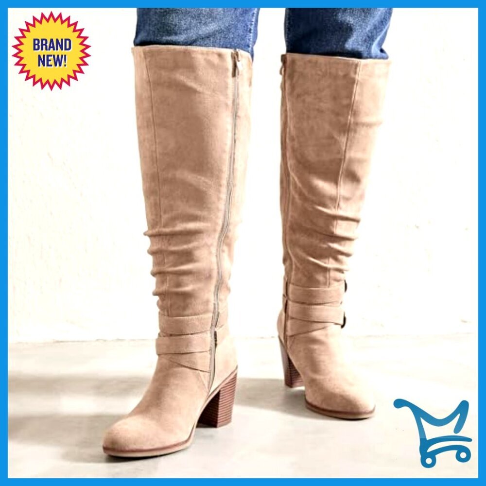 Extra Wide Calf Knee High Boots Slouchy Wide Width Chunky Heel - Picture 7 of 7